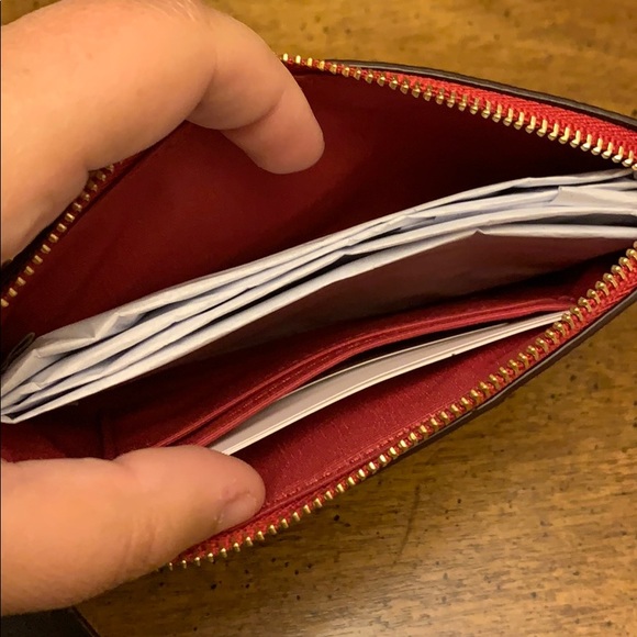 Khaki & true red accent Coach wristlet - Picture 3 of 6